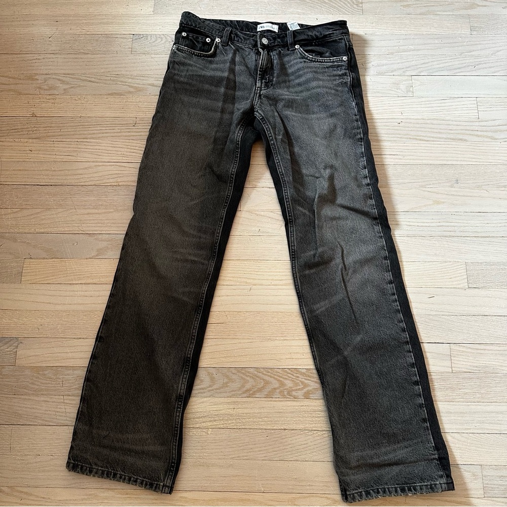 Zara low rise straight leg jeans black/gray